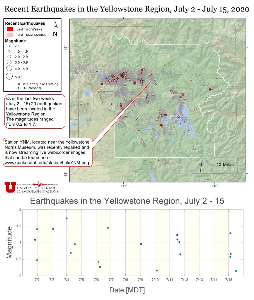 Map of Recent Earthquakes in Yellowstone July 2-15